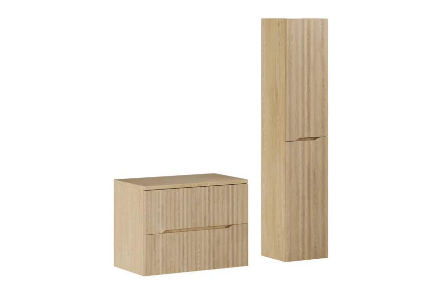 zestaw łazienkowy 80 cm z blatem i szafką wysoką dąb Cremona zestaw łazienkowy 80 cm z blatem i szafką wysoką dąb Cremona